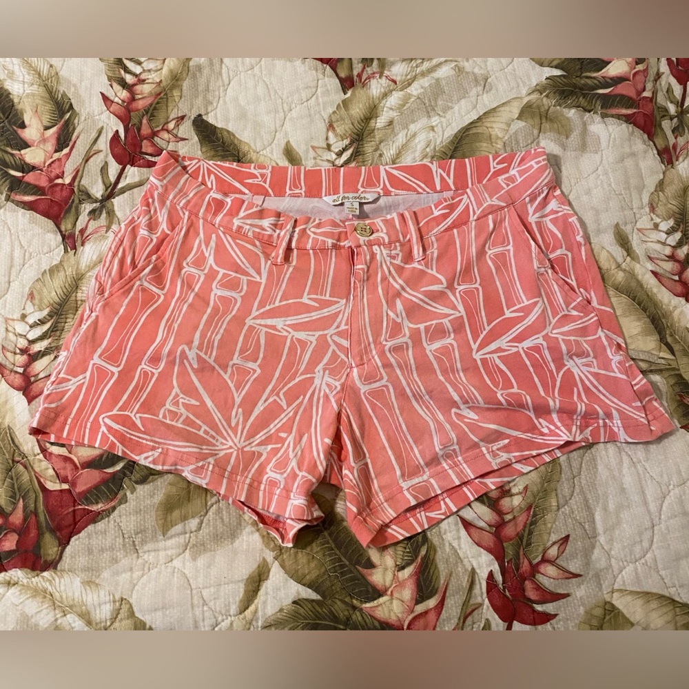 All For Color Coral Bamboo Print Women Shorts